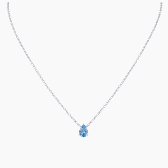 NEW Kenneth Jay Lane 1.5 Cttw Silver Chain Necklace with Blue Pear CZ Pendant - Picture 2 of 2